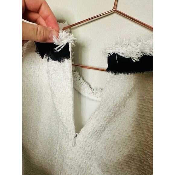 CeCe White Textured Ruffled Collar Black Trim Sleeveless Tweed Shift Dress 12 - Picture 8 of 13